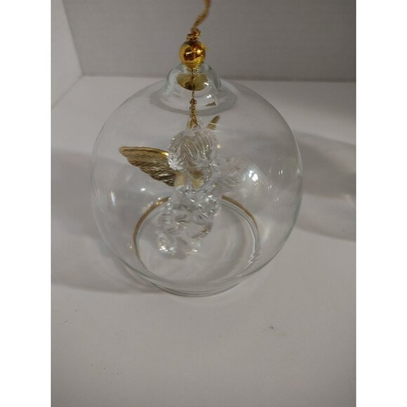 (3) Vintage Clear Glass Round Globe Dangle Angel Christmas Ornament Golden Wings - Picture 7 of 9